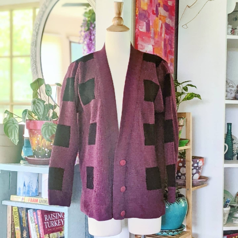Vintage Knit Purple Graphic Cardigan